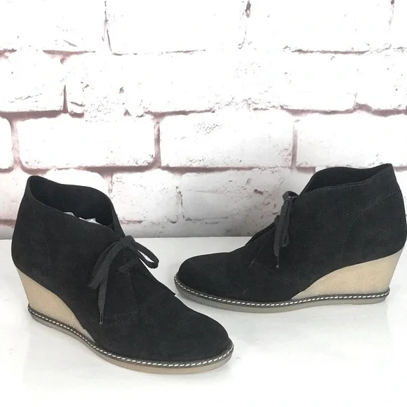 J CREW MacAlister Black Suede Rubber Wedge Ankle Boots Booties Size 8 - Picture 2 of 16